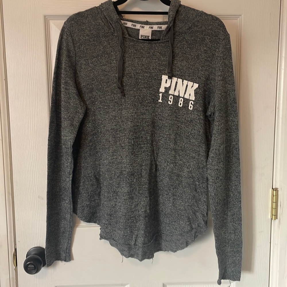 Pink Lightweight Hoodie with Raw Hem